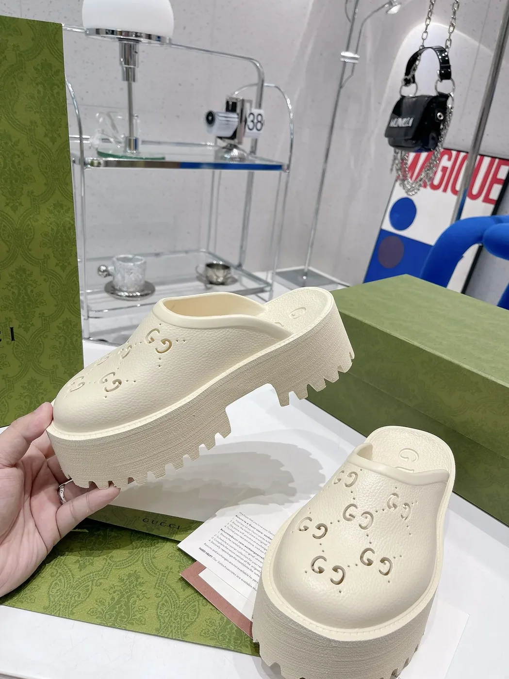 Gucci Platform Perforated G Sandal Yellow for Women
