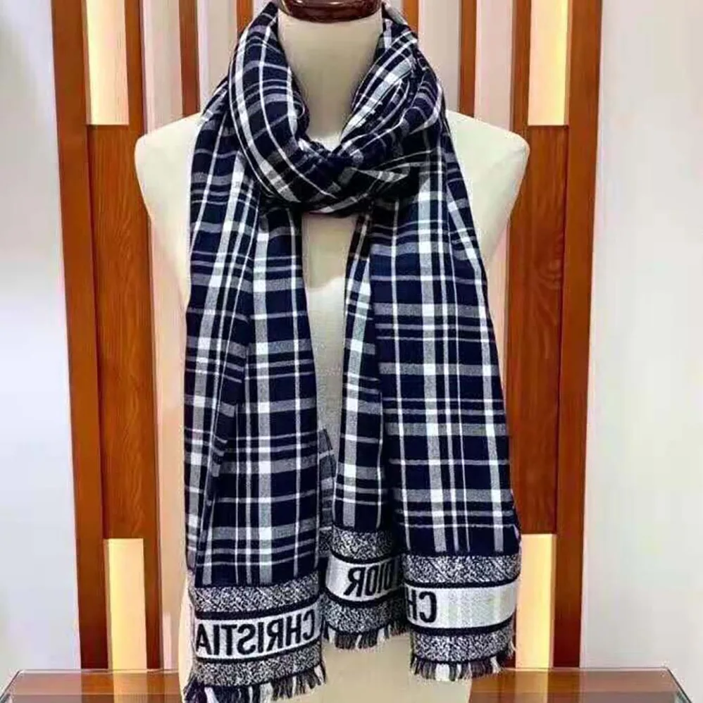 Dior Checkndior Pop Stole Navy Blue Cashmere Silk and Cotton for Women