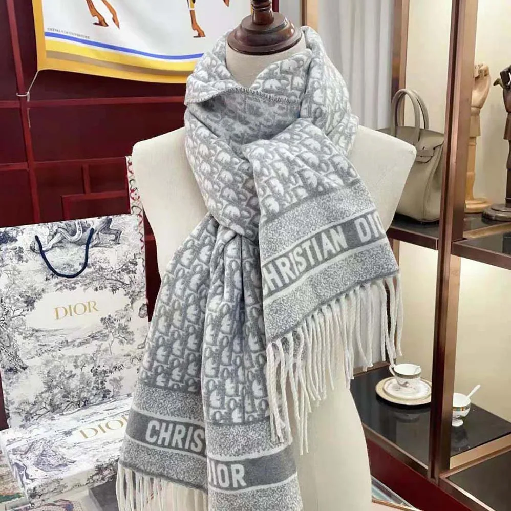 Dior Oblique Scarf Gray Cashmere for Women Dior Oblique Scarf Gray Cashmere for Women