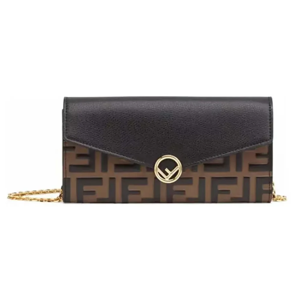 Fendi FF With Chain Brown Leather Wallet for Women
