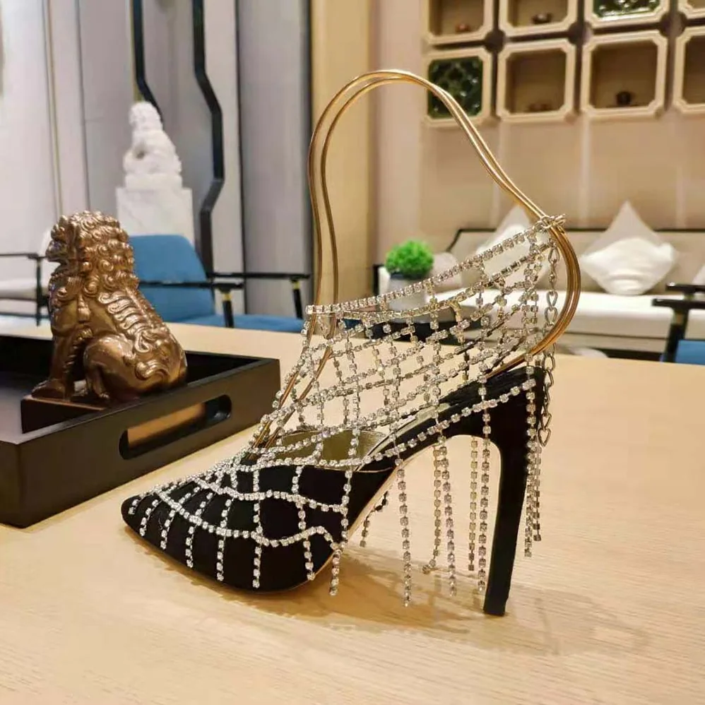 Jimmy Choo Scotty 110 Black Suede Mules with Crystal Chains for Women