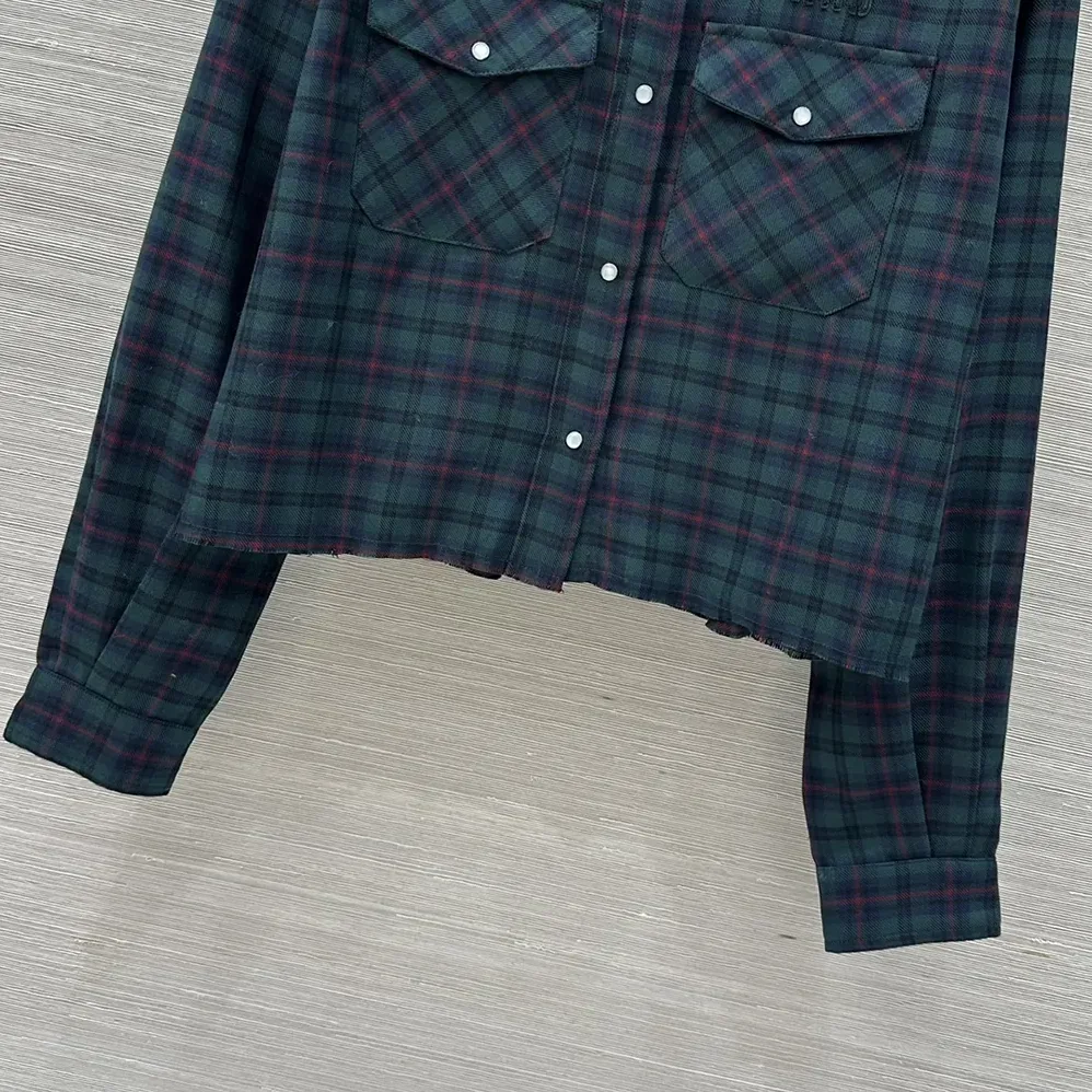 Miu Miu Plaid Shirt with Lettering Logo for Women Miu Miu Plaid Shirt with Lettering Logo for Women