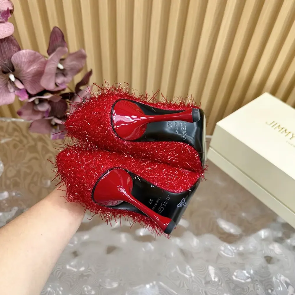 Jimmy Choo Ixia 95 Ruby Red Tinsel Pumps for Women Jimmy Choo Ixia 95 Ruby Red Tinsel Pumps for Women
