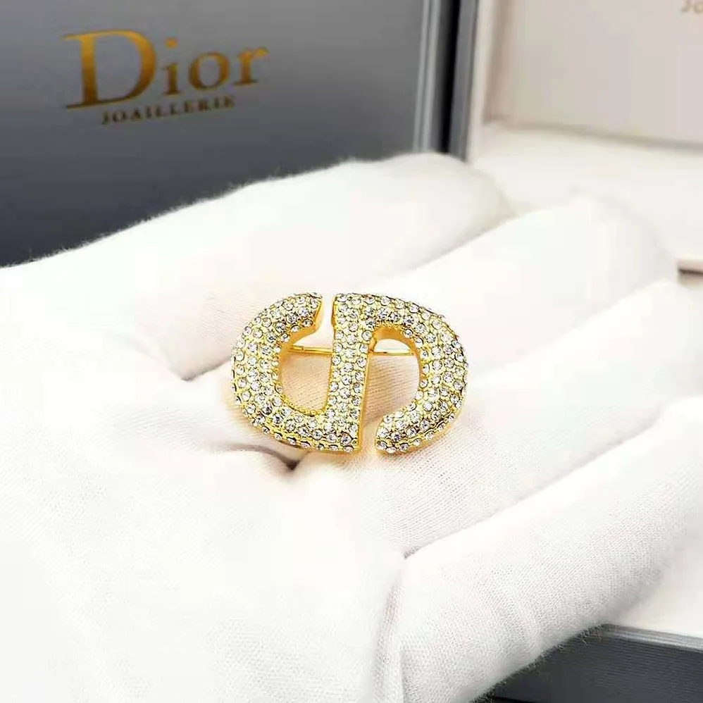 Dior CD Navy Brooch Gold-Finish Metal and White Crystals for Women Dior CD Navy Brooch Gold-Finish Metal and White Crystals for Women