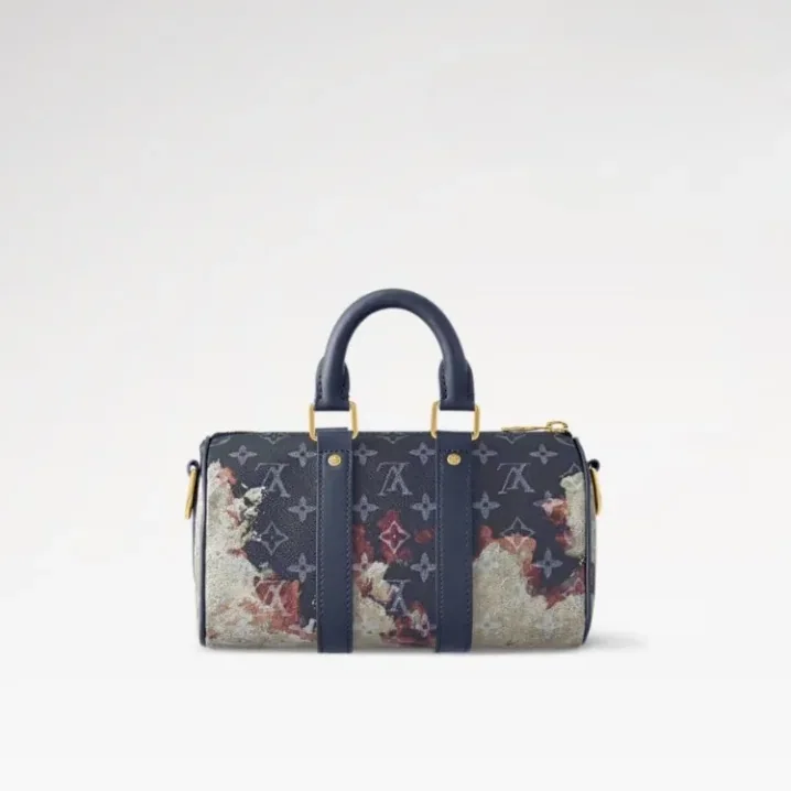 Louis Vuitton Keepall Bandouliere 25 Travel Bag / Ink Blue Monogram Bleach Gold Hardware