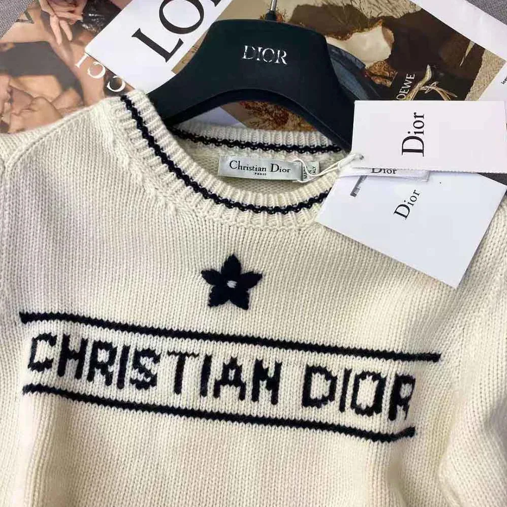 Dior Christian Dior Short-Sleeved Sweater Ecru Cashmere and Wool Knit for Women