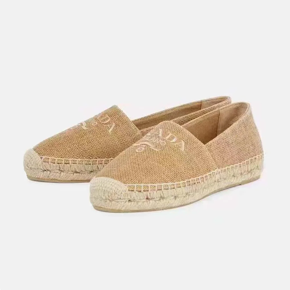 Prada Crochet Espadrilles with Embroidered Logo for Women in Beige