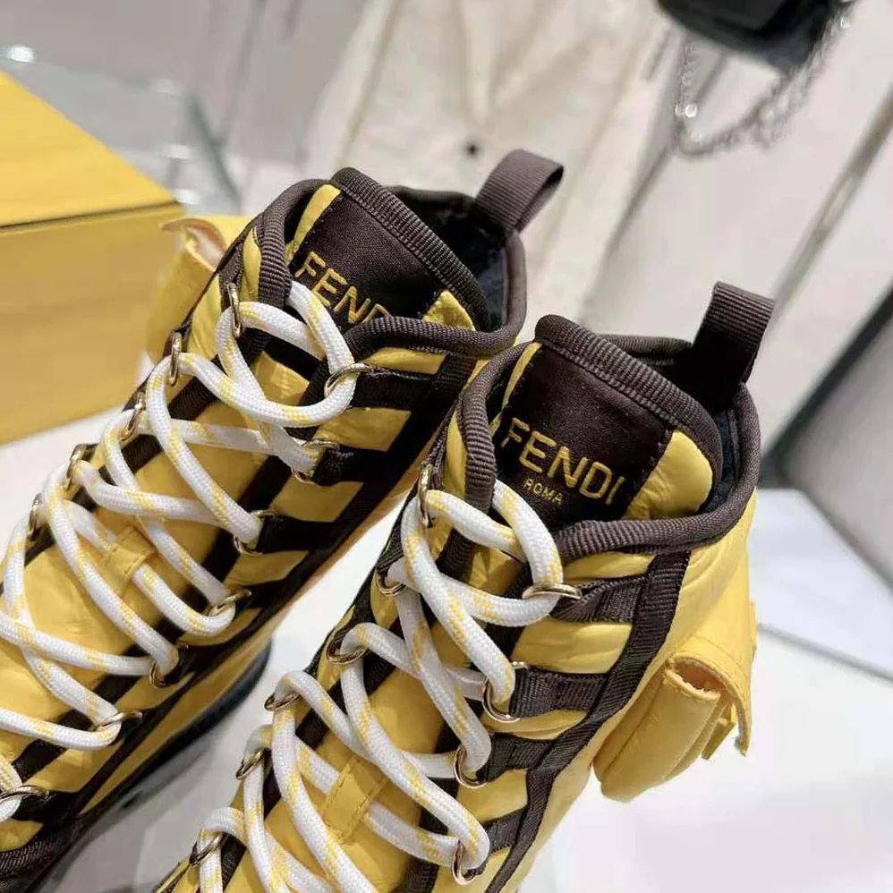 Fendi Domino Yellow Nylon Biker Boots for Women Fendi Domino Yellow Nylon Biker Boots for Women