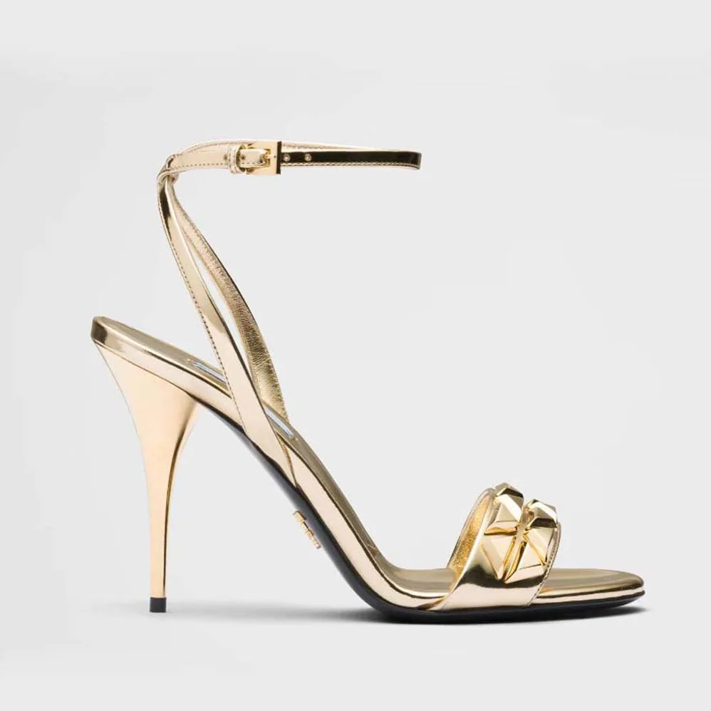 Prada Studded Metallic Leather High for Women in Heeled Sandals Prada Studded Metallic Leather High for Women in Heeled Sandals