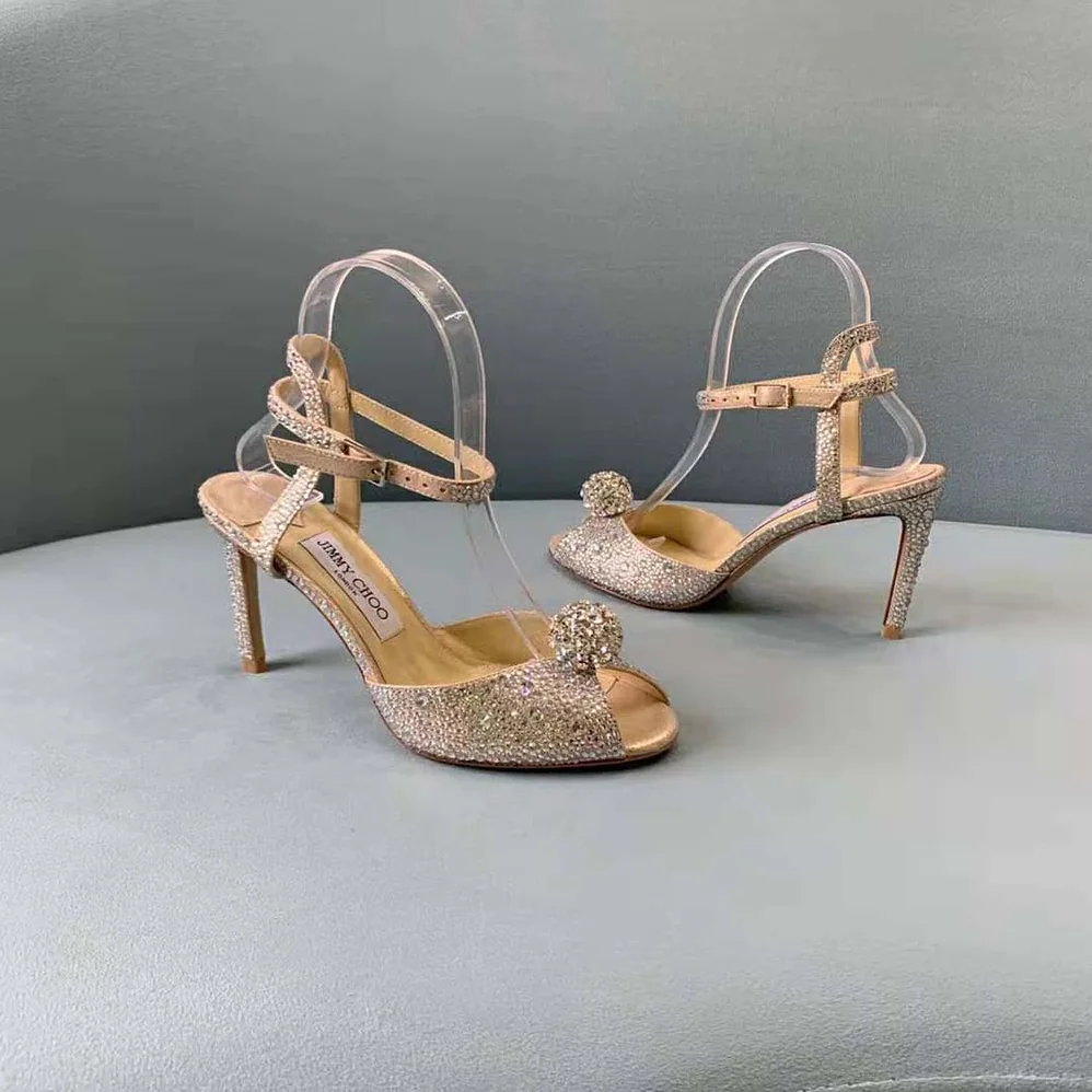 Jimmy Choo Sacora 100 Nude Suede Sandals with Hotfix Crystals and Sphere Detail for Women Jimmy Choo Sacora 100 Nude Suede Sandals with Hotfix Crystals and Sphere Detail for Women