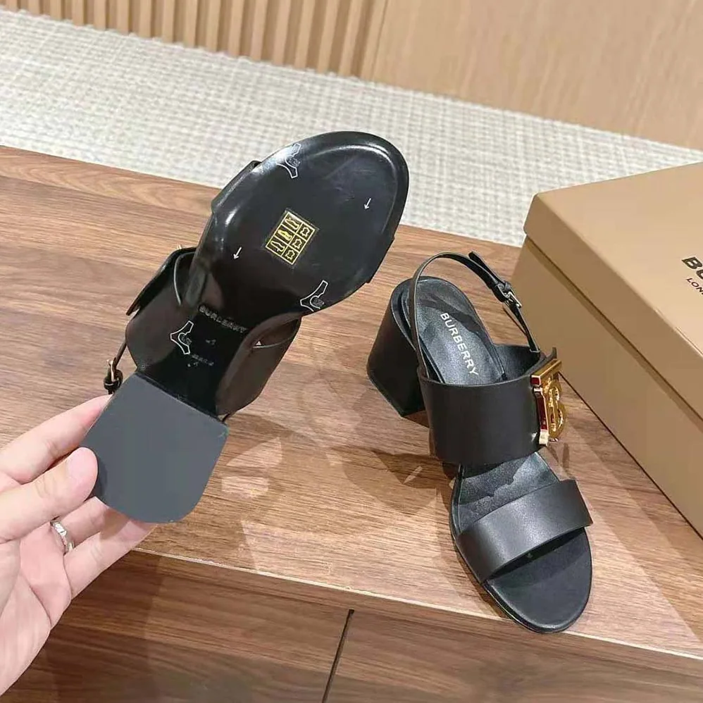 Burberry Monogram Motif Leather Sandals for Women in Black