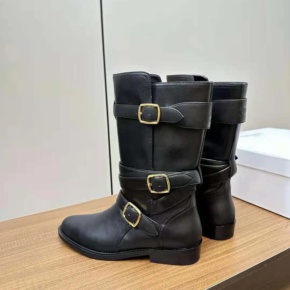 Celine Celine Lyra Triple Buckles Boot in Calfskin for Women in Black Celine Celine Lyra Triple Buckles Boot in Calfskin for Women in Black