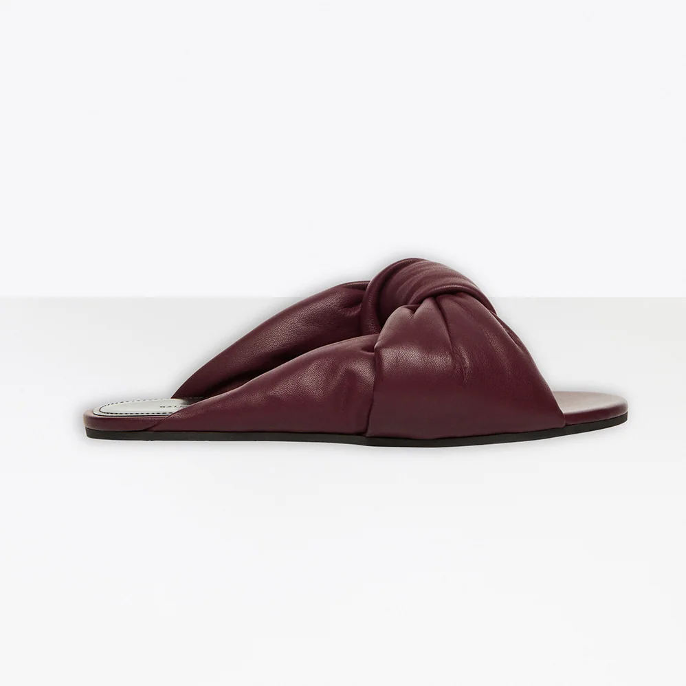 Balenciaga Drapy Flat Sandal in Dark Red Smooth Nappa Lambskin for Women