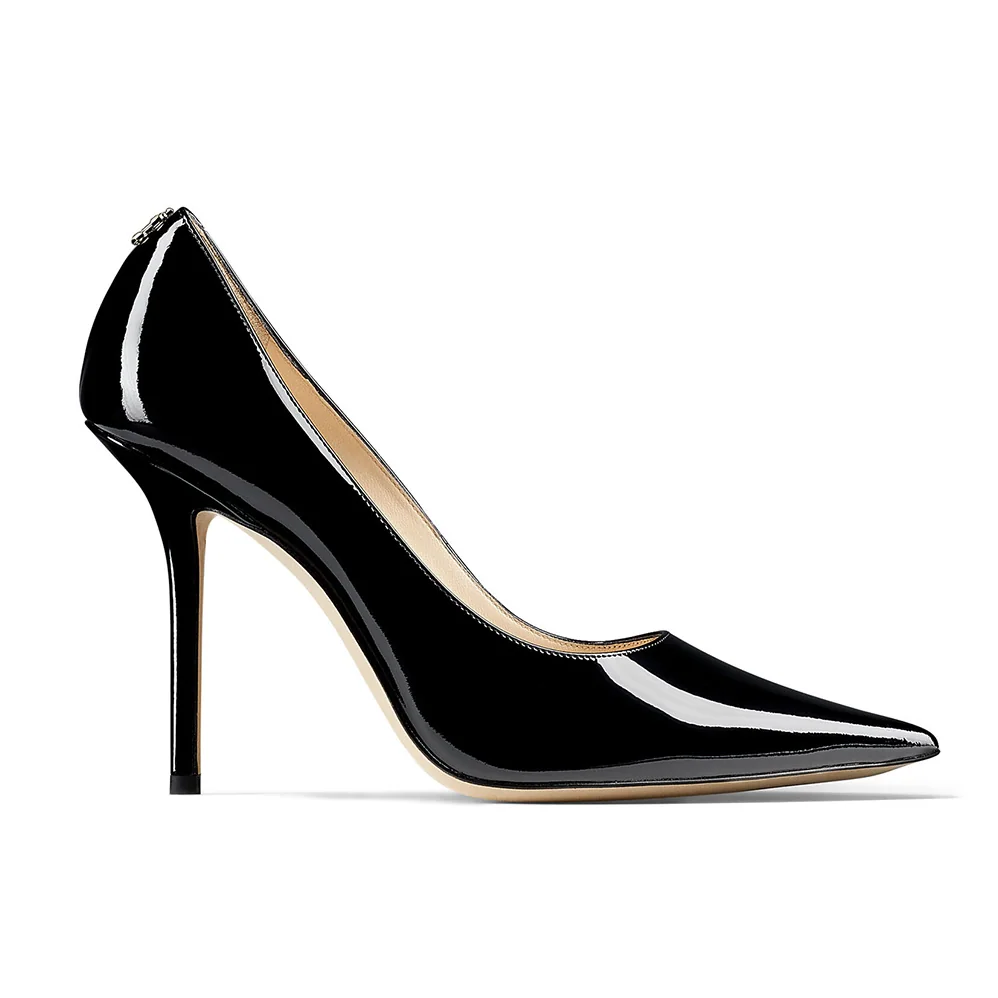 Jimmy Choo Love 100 Black Patent Leather Point-Toe Pumps with JC Emblem for Women Jimmy Choo Love 100 Black Patent Leather Point-Toe Pumps with JC Emblem for Women