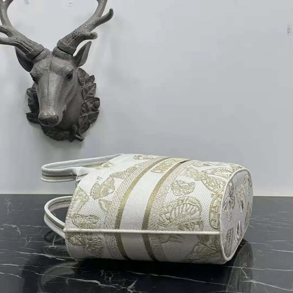 Dior Hat Basket Bag White and Gold-tone Gradient Butterflies Embroidery for Women Dior Hat Basket Bag White and Gold-tone Gradient Butterflies Embroidery for Women