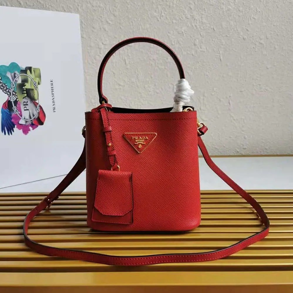 Prada Small Saffiano Leather Prada Panier Bag for Women in Red