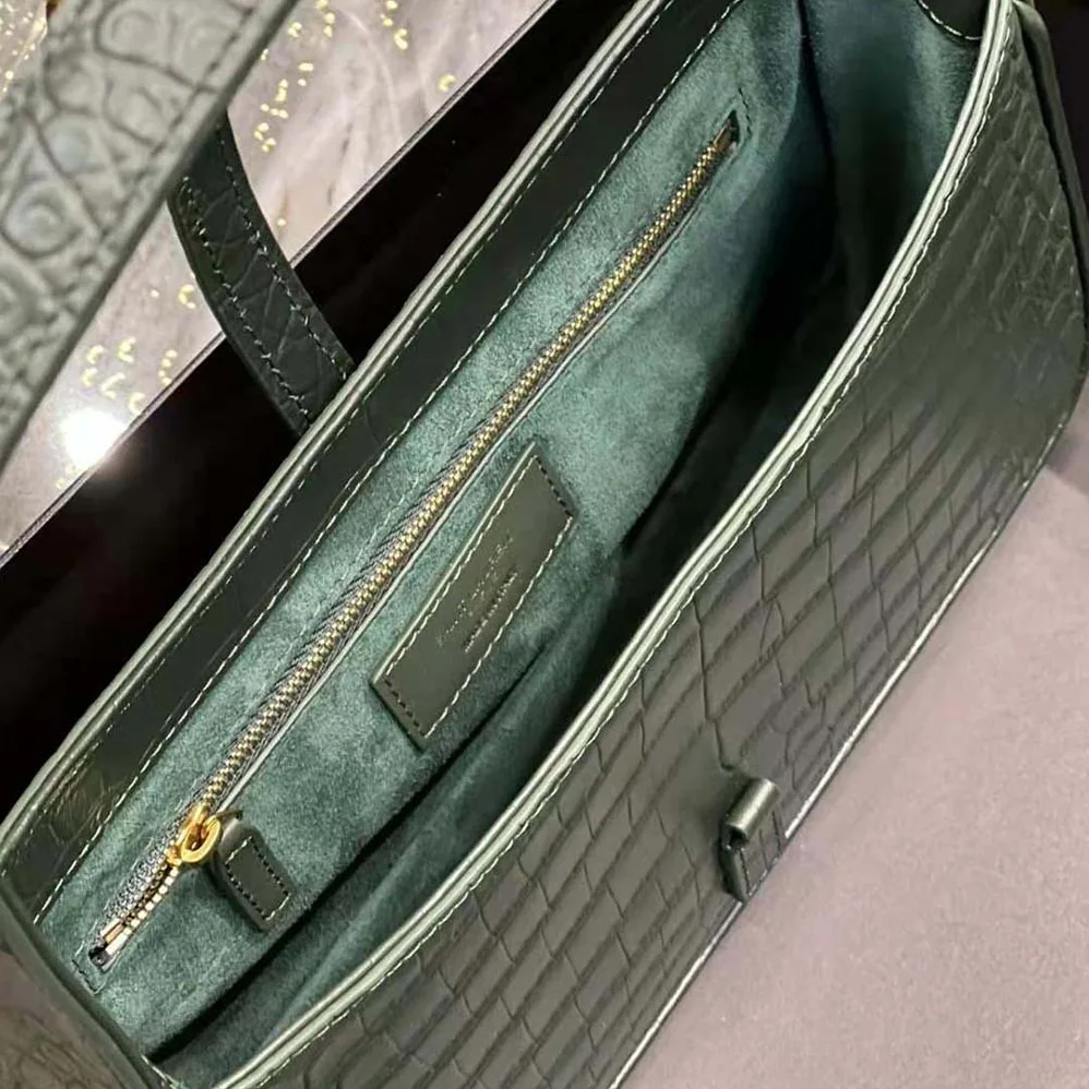 Saint Laurent YSL Le 5 A 7 Hobo Bag in Crocodile-Embossed Leather for Women in Green Saint Laurent YSL Le 5 A 7 Hobo Bag in Crocodile-Embossed Leather for Women in Green
