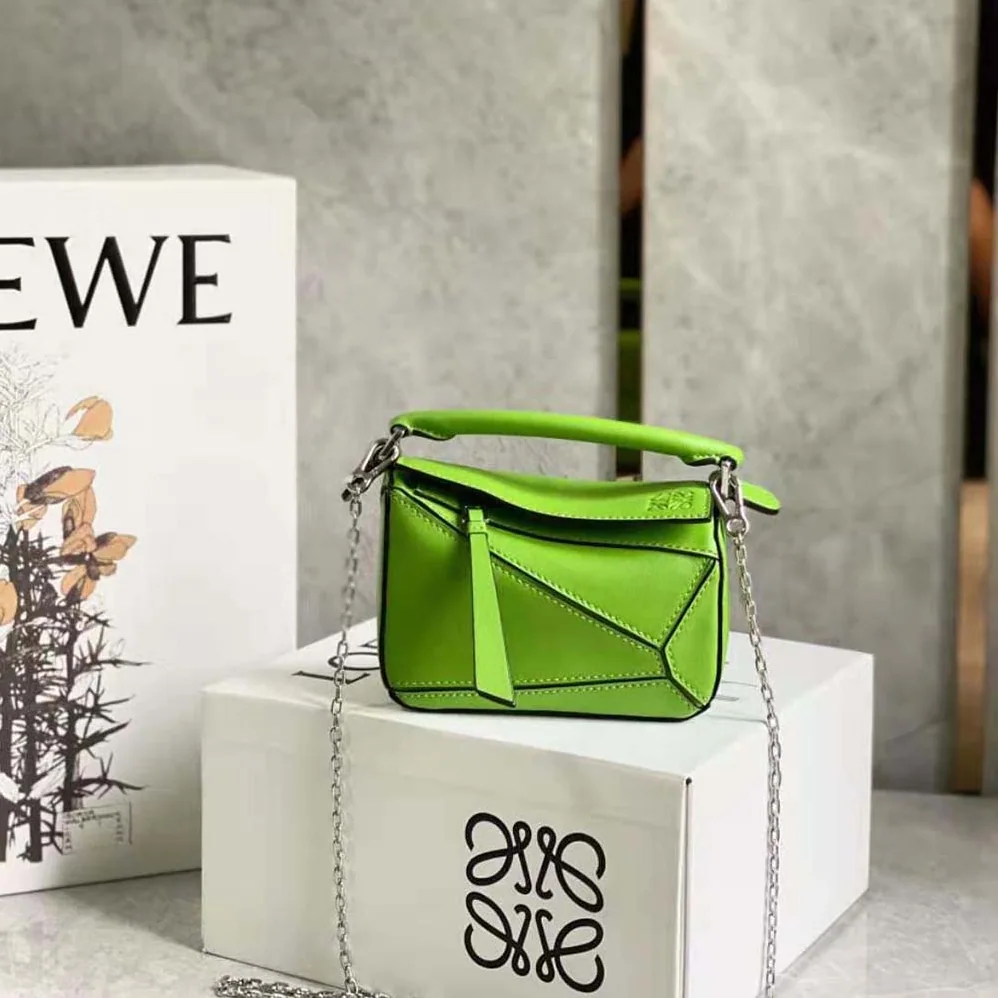 Loewe Nano Puzzle Bag in Classic Calfskin for Women in Lime Loewe Nano Puzzle Bag in Classic Calfskin for Women in Lime