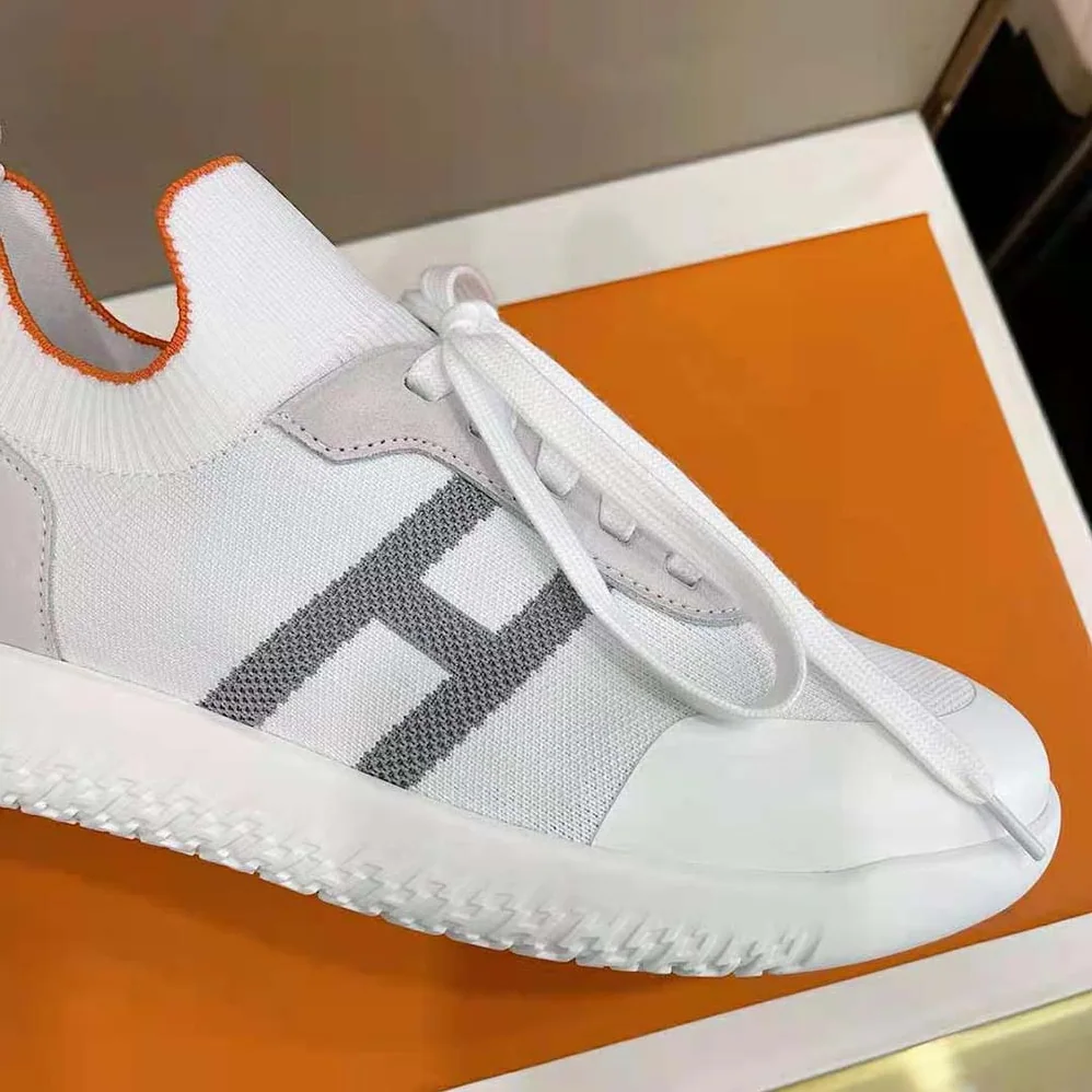 Hermes Crew Sneaker in Knit and Suede Goatskin for Women in White Hermes Crew Sneaker in Knit and Suede Goatskin for Women in White