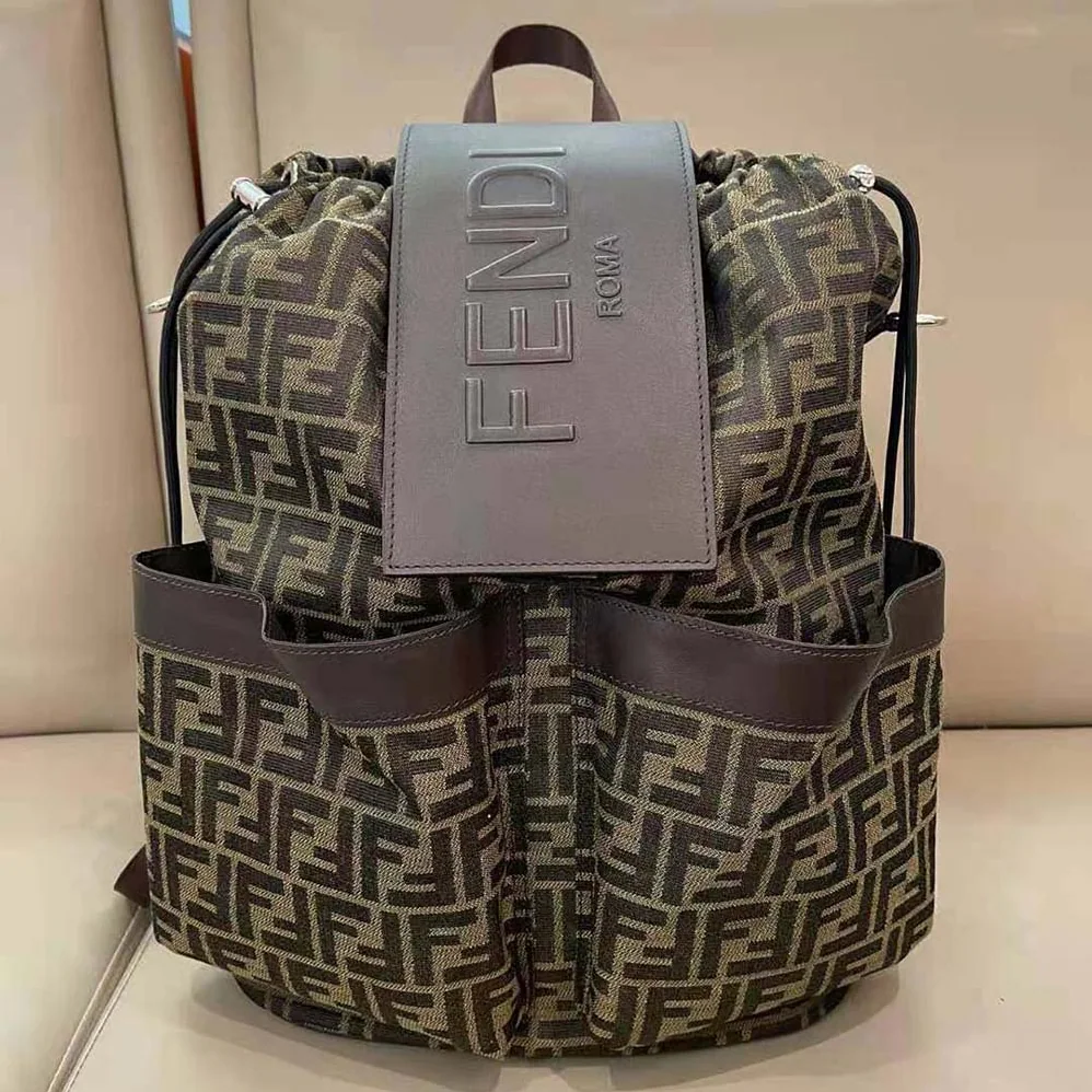Fendi Strike Large FF Jacquard Fabric Backpack for Men in Brown