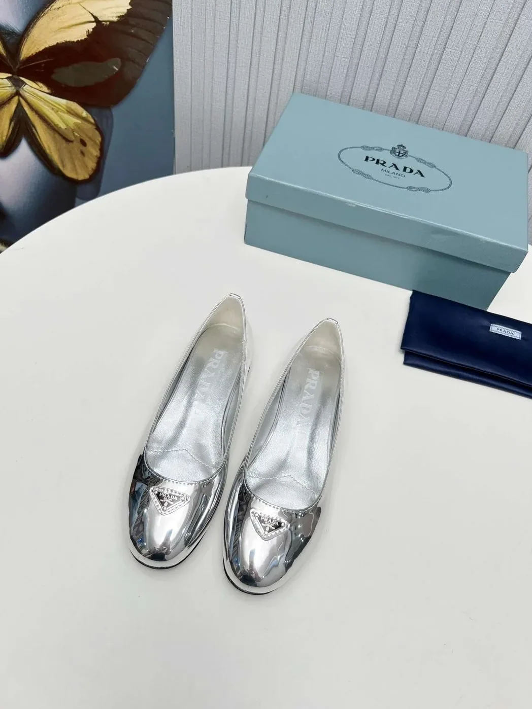 Prada Patent Ballerinas Silver Prada Patent Ballerinas Silver