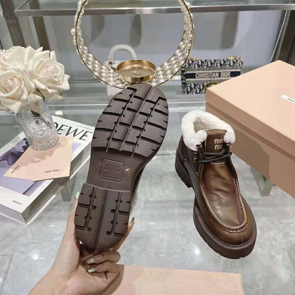 Miu Miu Fumé Leather Booties for Women in Brown Miu Miu Fumé Leather Booties for Women in Brown