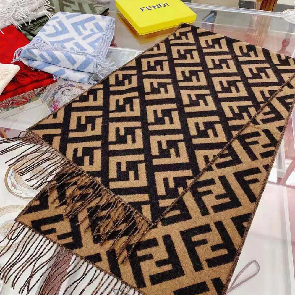 Fendi FF Scarf Brown Cashmere Scarf for Women Fendi FF Scarf Brown Cashmere Scarf for Women