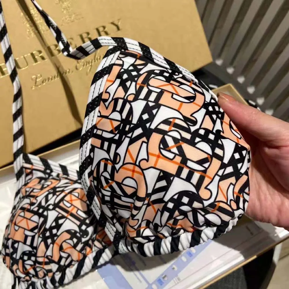Burberry Monogram Print Stretch Nylon Triangle Bikini for Women