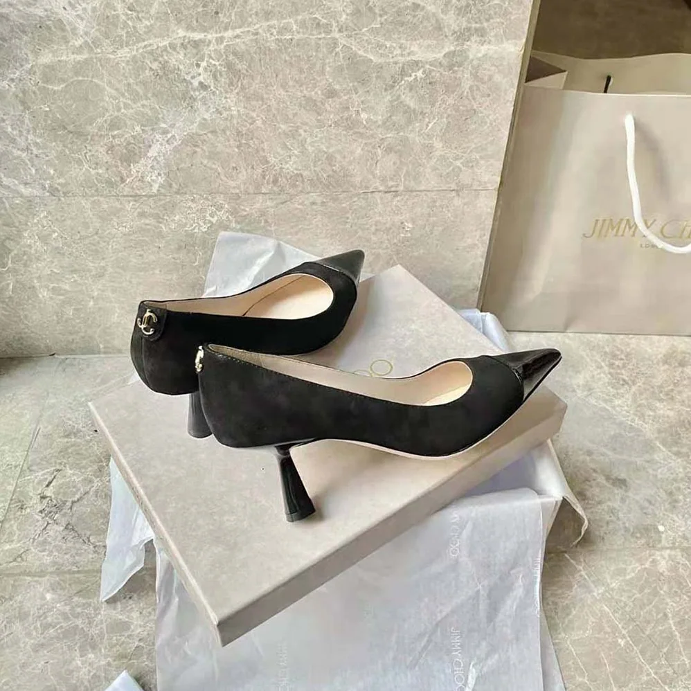 Jimmy Choo RENE 65 Black Suede and Patent Leather Pointed Pumps for Women