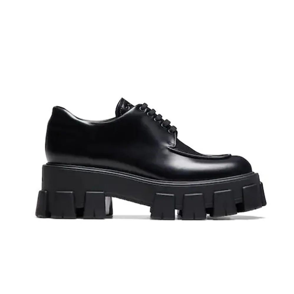 Prada Monolith Brushed Calf Leather Lace-Up Shoes for Women in Black