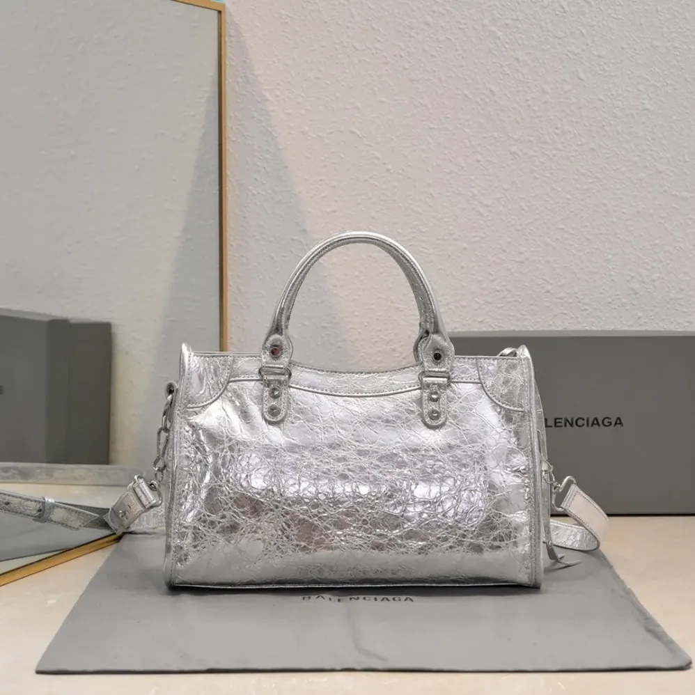 Balenciaga Le City Medium Bag Metallized in Silver for Women