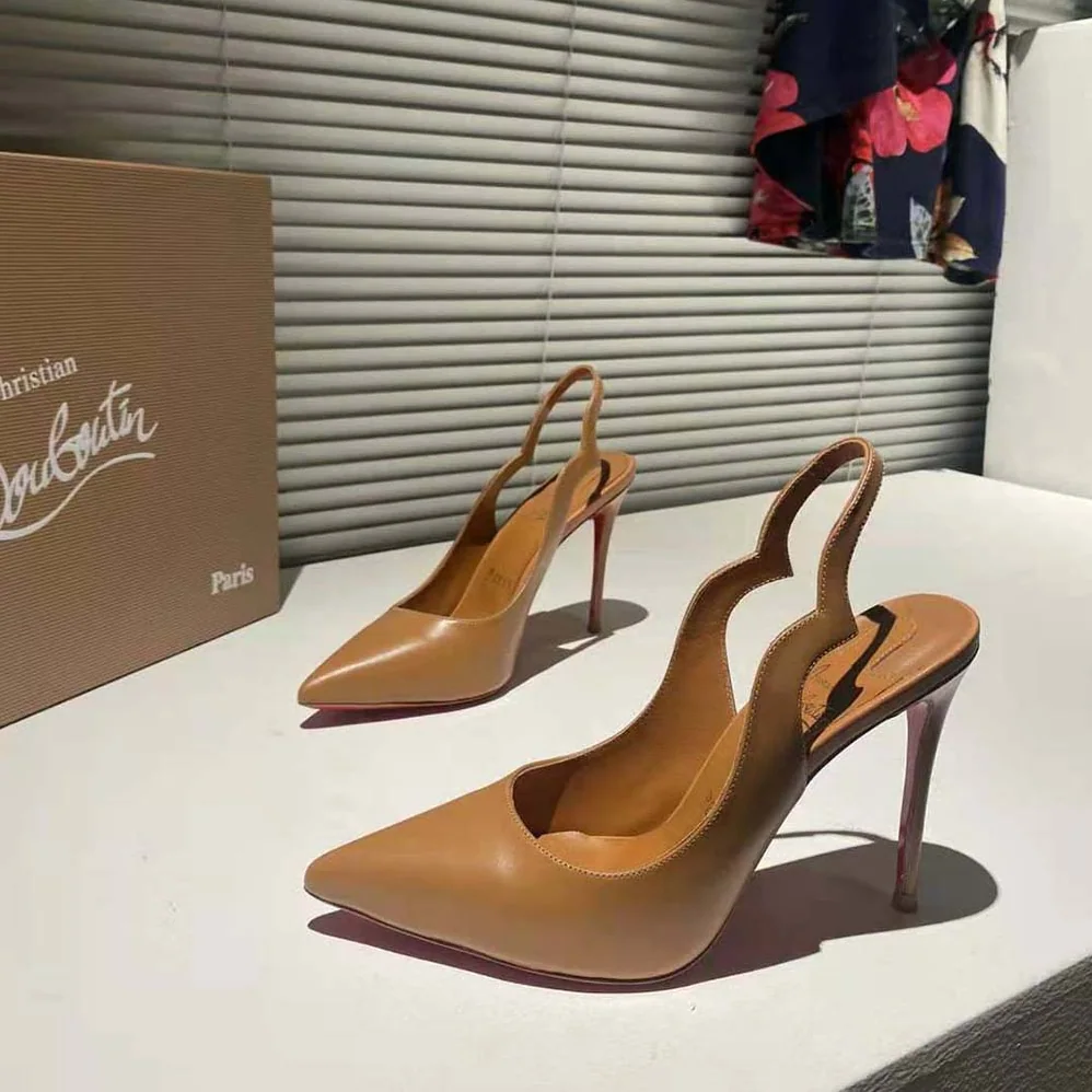 Christian Louboutin Hot Chick Sling 100 mm Heel Height for Women in Brown Christian Louboutin Hot Chick Sling 100 mm Heel Height for Women in Brown