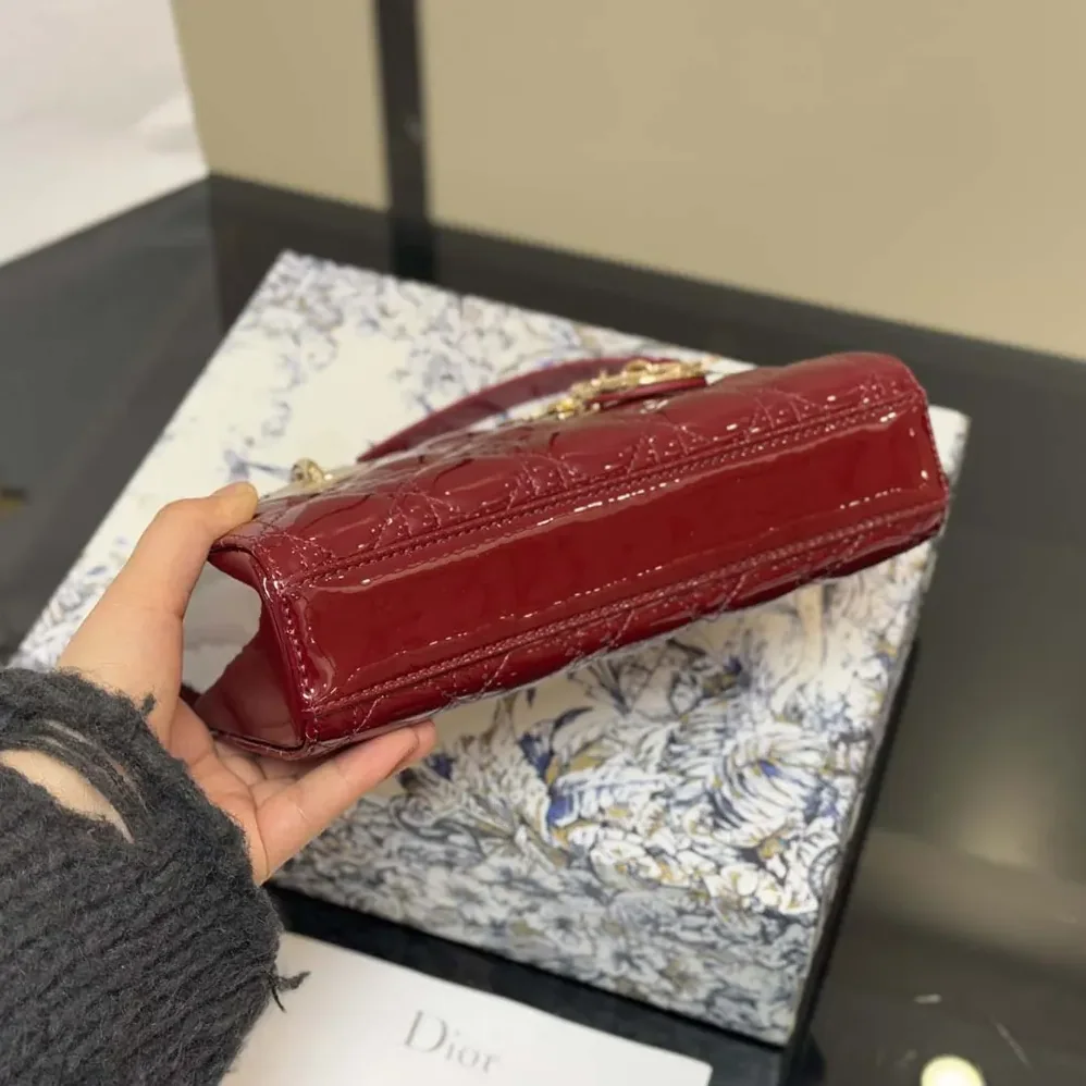 Dior Small Lady D-Joy Bag Cherry Red Patent Cannage Calfskin for Women Dior Small Lady D-Joy Bag Cherry Red Patent Cannage Calfskin for Women