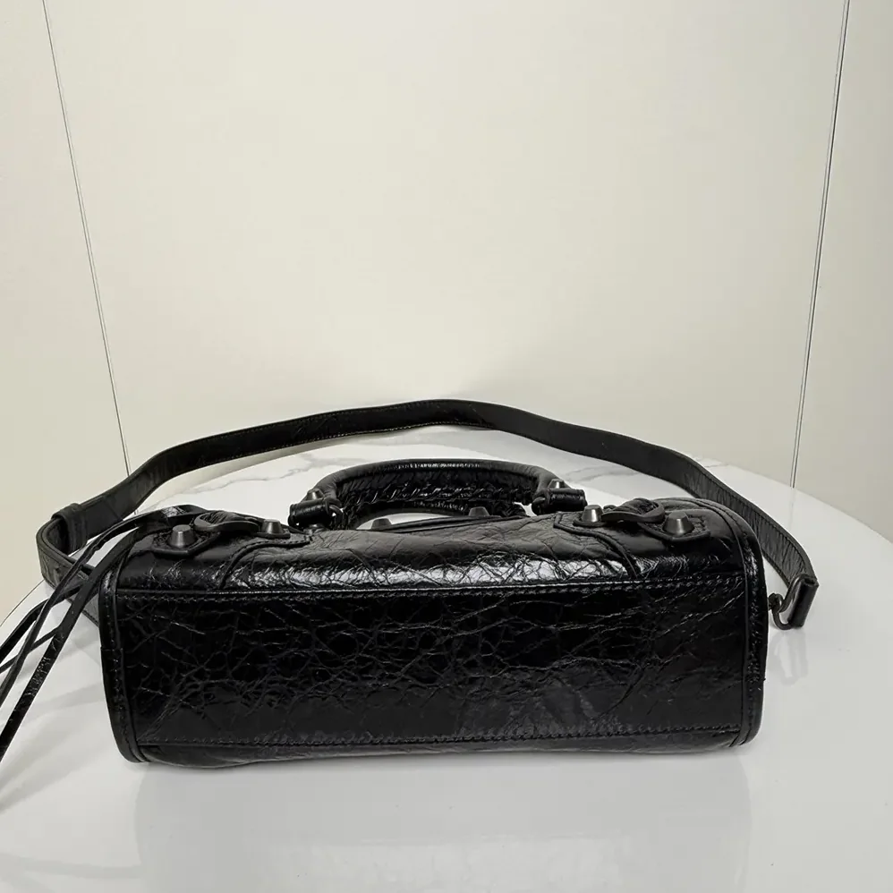 Balenciaga Le City Bag Mini in Black Arena Lambskin Brass Hardware for Women