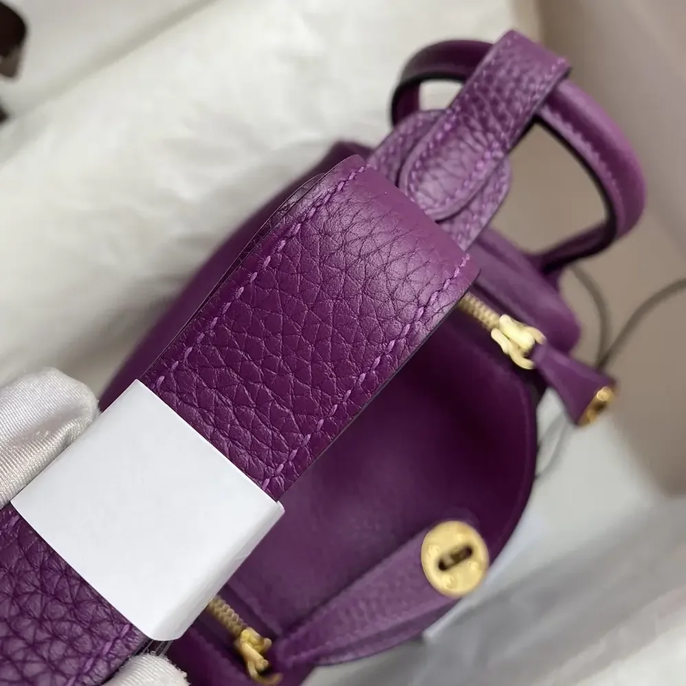 Hermes Lindy Mini 19 in Clemence Leather for Women in Purple/Gold Hermes Lindy Mini 19 in Clemence Leather for Women in Purple/Gold