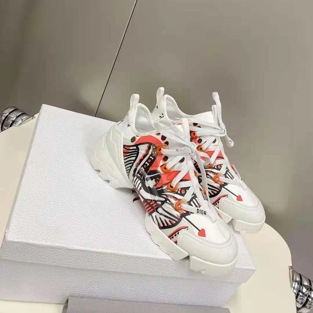 Dior D-Connect Sneaker White Technical Fabric with Red and Black Cupidon Print for Women Dior D-Connect Sneaker White Technical Fabric with Red and Black Cupidon Print for Women
