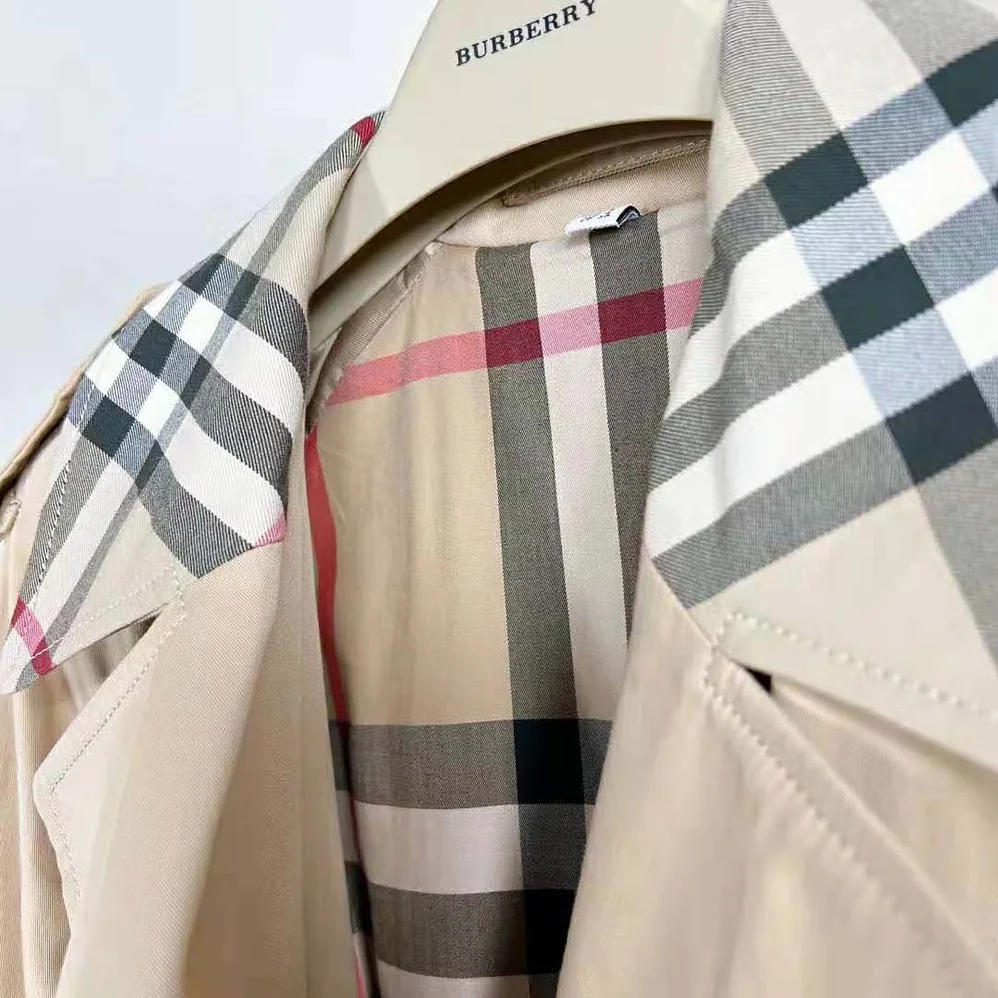 Burberry Long Check Collar Trench Coat for Women in Beige