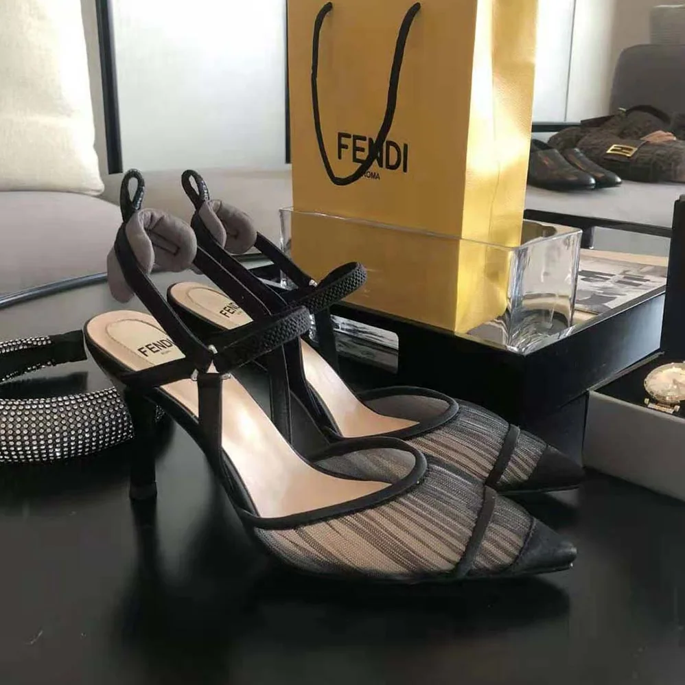 Fendi Colibri Lite Black Tulle and Satin High for Women in heeled Slingbacks Fendi Colibri Lite Black Tulle and Satin High for Women in heeled Slingbacks
