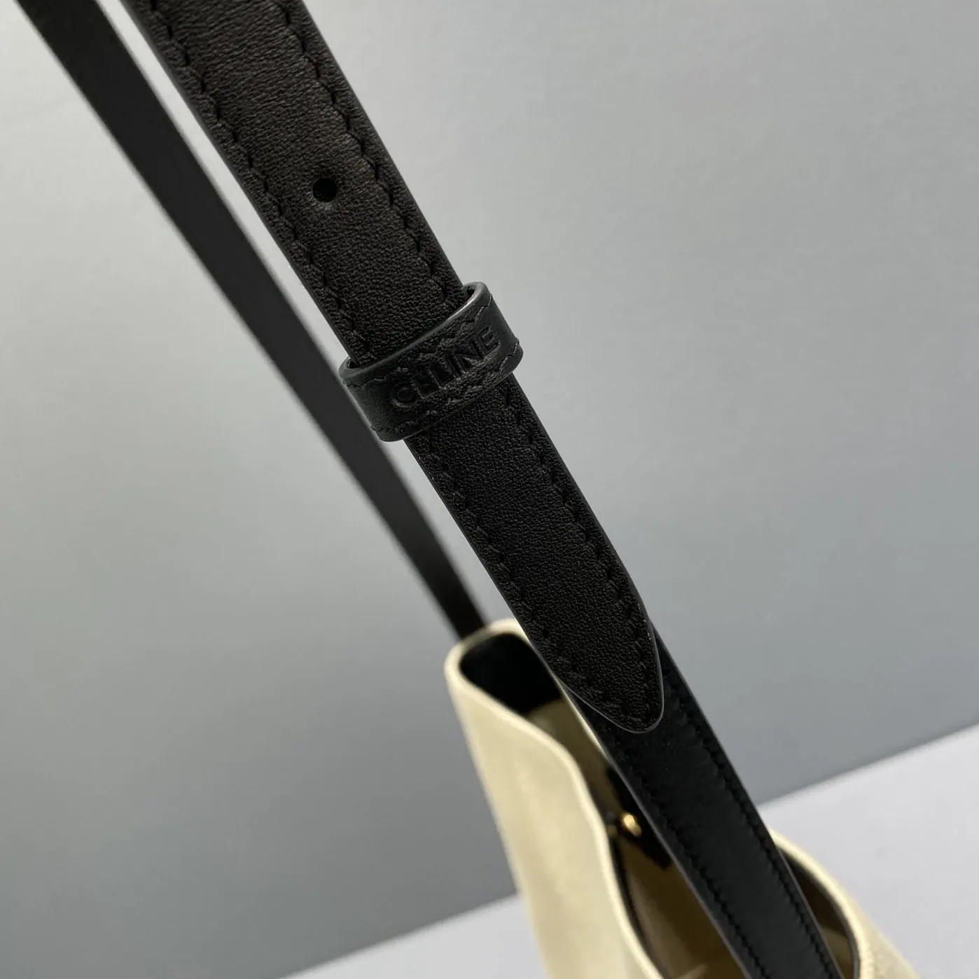 Celine Small Bucket Cuir Triomphe In Textile Beige in Black / Celine Small Bucket Cuir Triomphe In Textile Beige in Black /