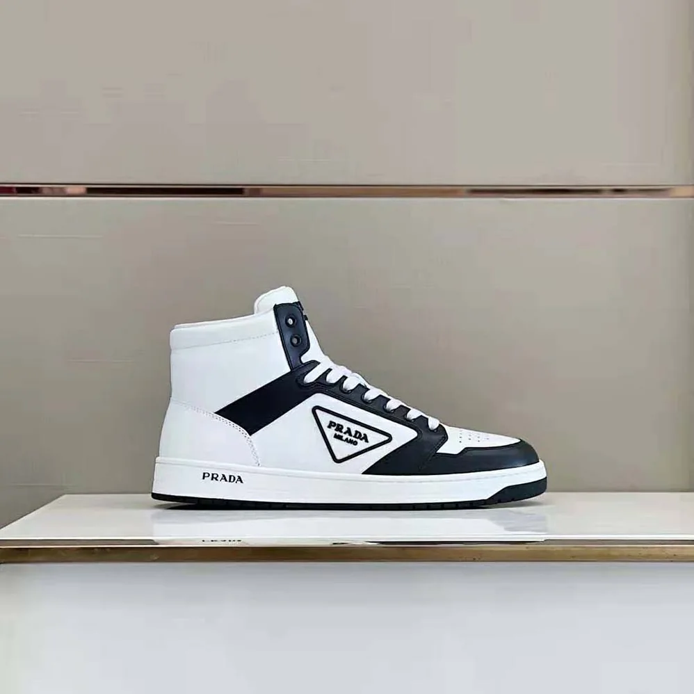 Prada Sporty Leather High-Top Sneakers for Men in Black