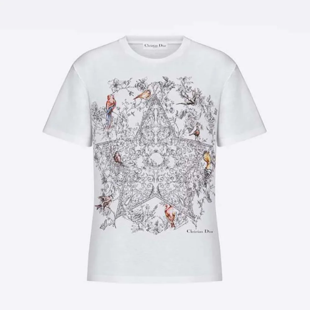 Dior T-shirt Ecru Cotton Jersey and Linen with Dior Sevilla Star Motif for Women Dior T-shirt Ecru Cotton Jersey and Linen with Dior Sevilla Star Motif for Women