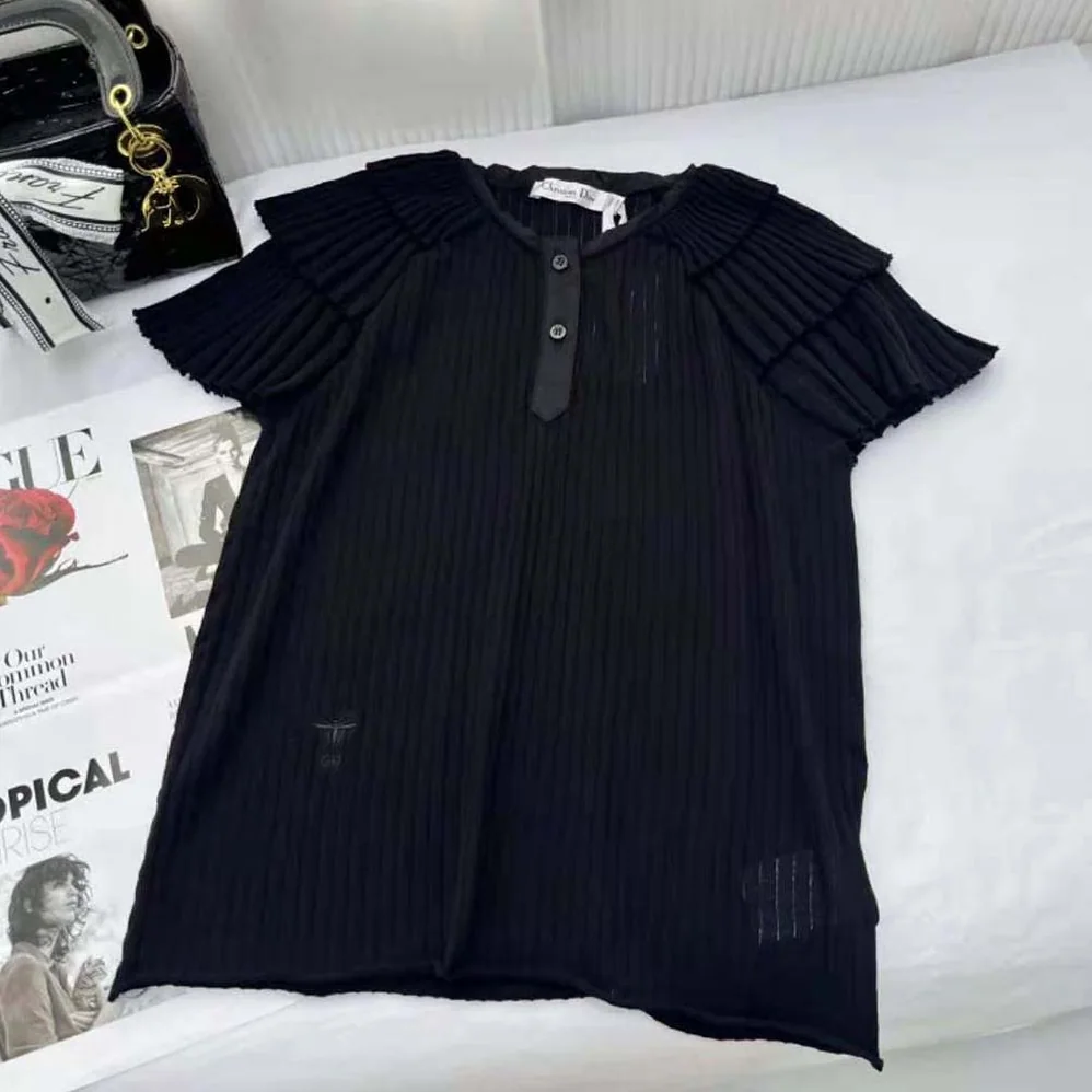 Dior Frilled Top Black Linen Knit for Women Dior Frilled Top Black Linen Knit for Women
