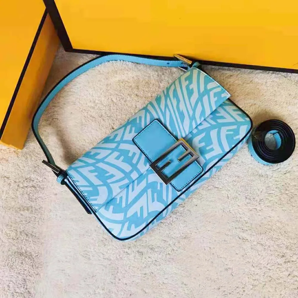 Fendi Baguette 1997 Blue Glazed Canvas Bag for Women