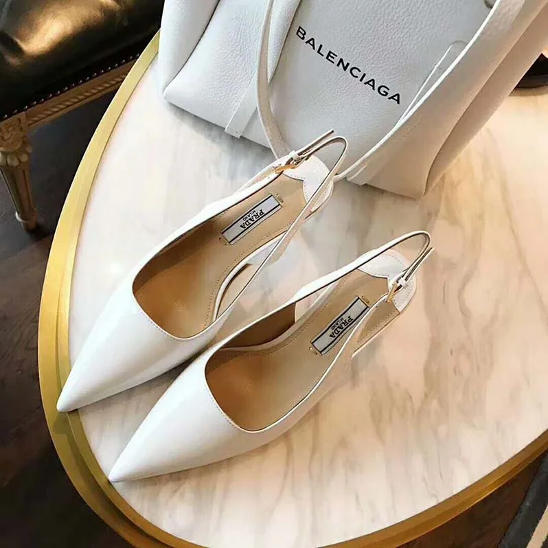 Prada Pointy Toe Slingback Pumps 45 mm Covered Heel for Women in White Prada Pointy Toe Slingback Pumps 45 mm Covered Heel for Women in White