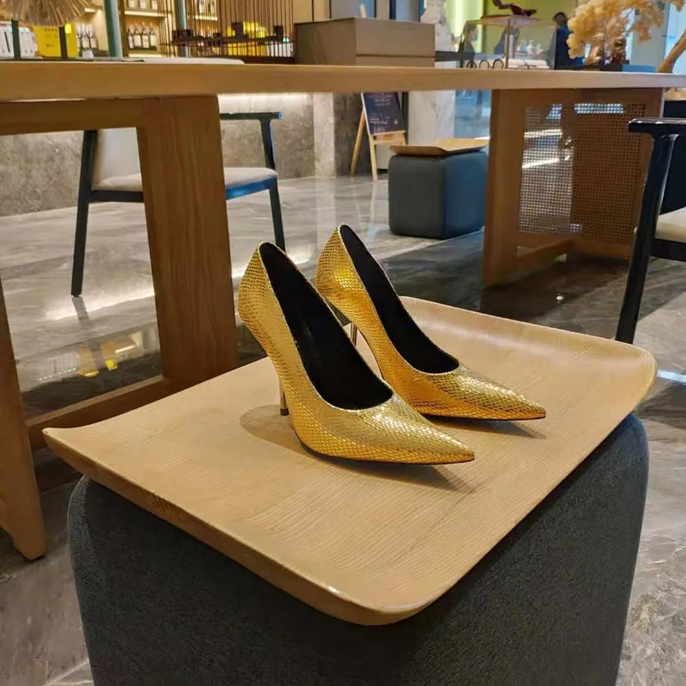 Balenciaga Essex 110mm Pump in Gold Python Effect Calfskin for Women