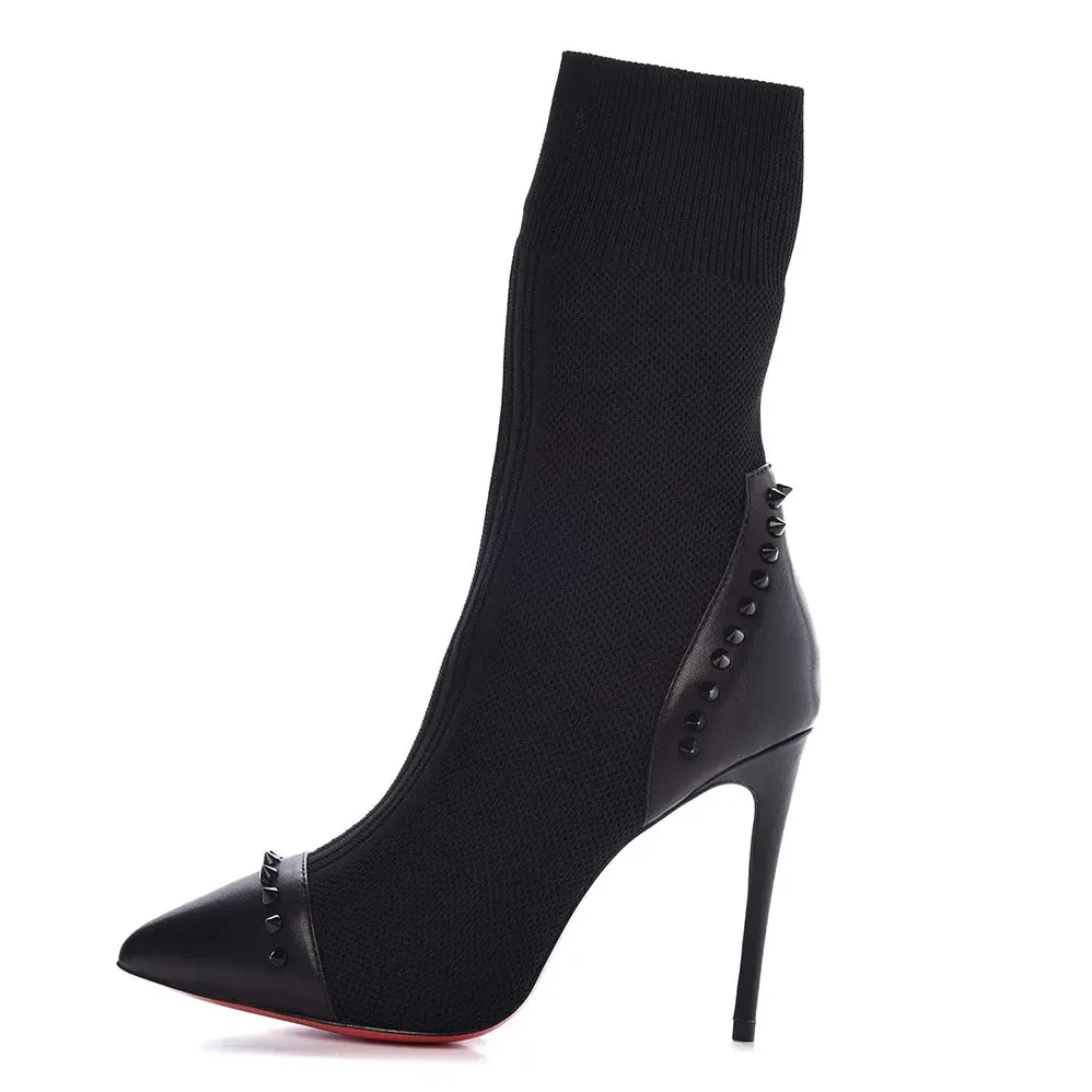 Christian Louboutin Nappa Knit Dovi Dova 100 Ankle Boots for Women in Black Christian Louboutin Nappa Knit Dovi Dova 100 Ankle Boots for Women in Black