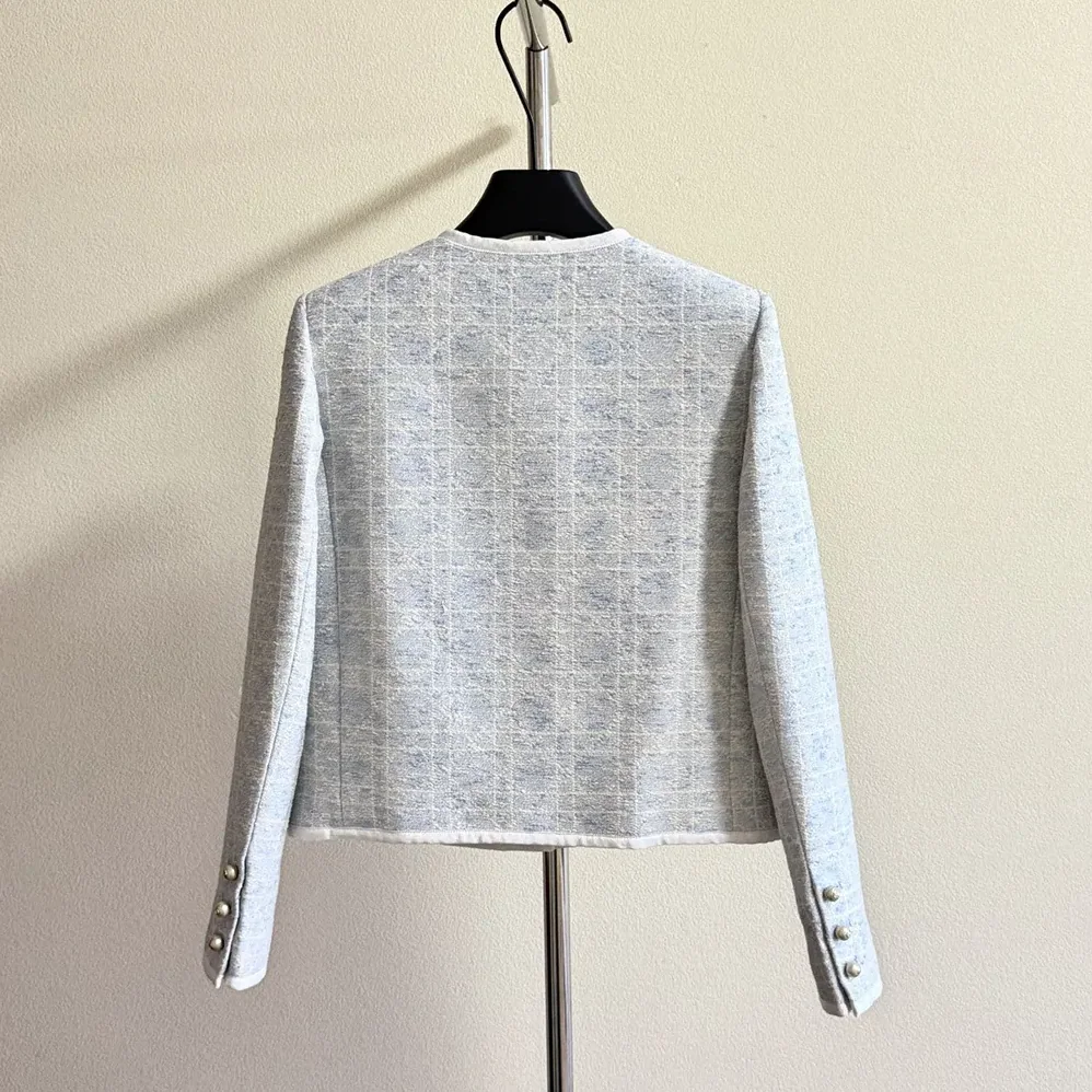 Dior Macrocannage Cropped Jacket Sky Blue Cotton for Women in Blend Tweed Dior Macrocannage Cropped Jacket Sky Blue Cotton for Women in Blend Tweed