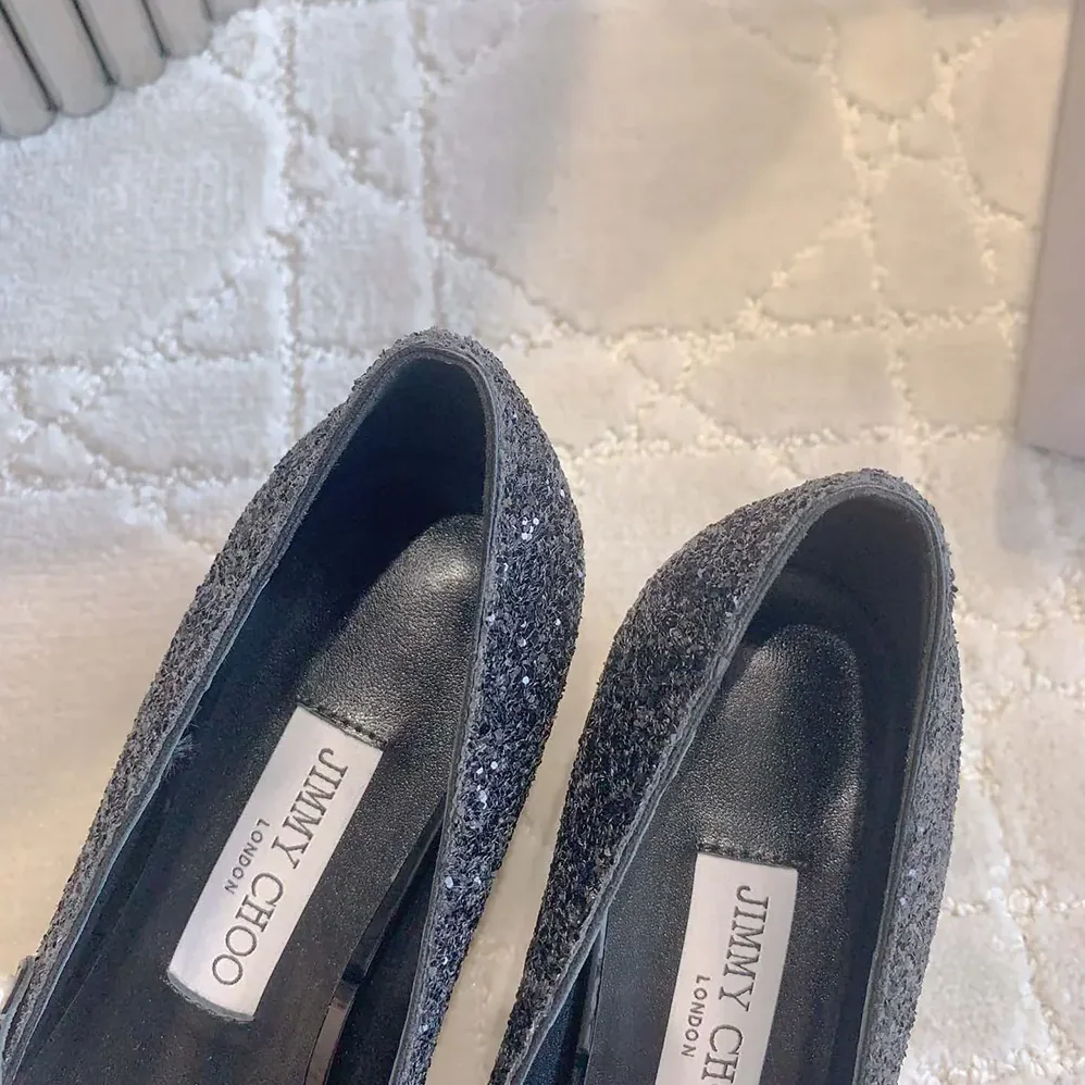 Jimmy Choo Elisa 45 Black Leather Glitter Pumps for Women Jimmy Choo Elisa 45 Black Leather Glitter Pumps for Women