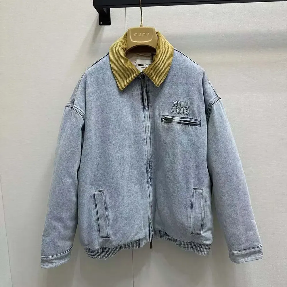 Miu Miu Logo Corduroy for Women in trimmed Denim Blouson