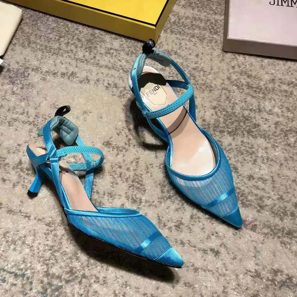 Fendi Turquoise Tulle and Satin Colibri Slingbacks in 80mm Heel for Women in Blue Fendi Turquoise Tulle and Satin Colibri Slingbacks in 80mm Heel for Women in Blue